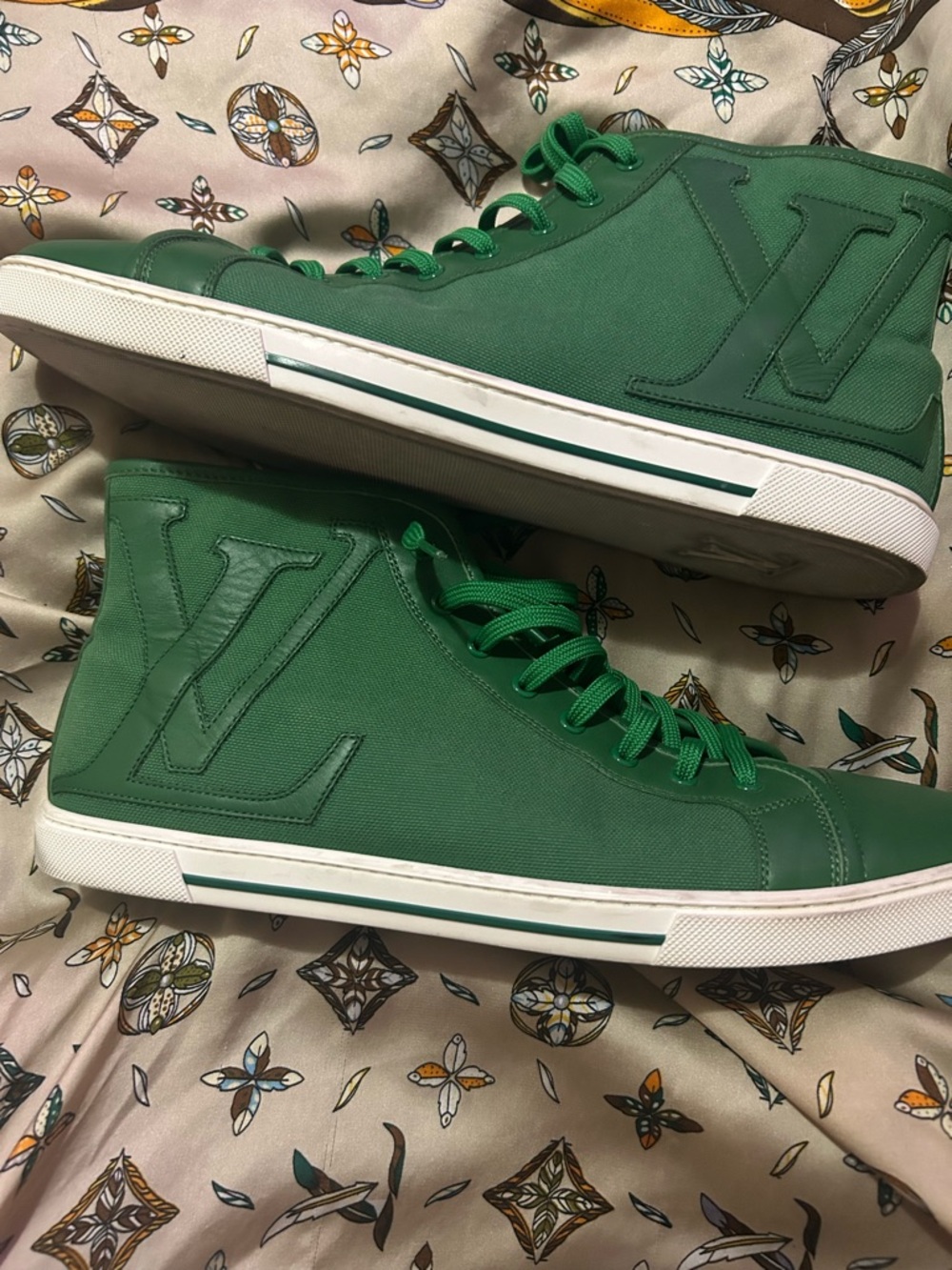 Louis Vuitton Green High-Top Canvas Sneakers with White Trim